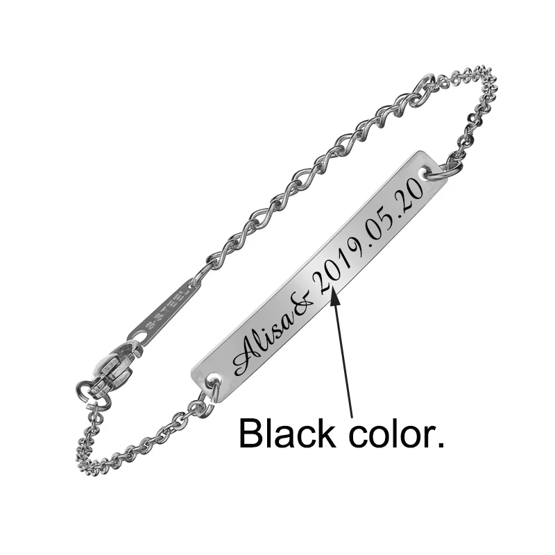 Steel black engrave UZone Baby Custom Name Bracelet Stainless Steel Adjustable Toddler Child ID Personalized Engraved Bar Girl Boy Gift BFF - Окраска металла: Steel black engrave