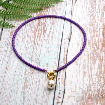 purple Для девочки с искусственным жемчугом модное колье Цепочки и ожерелья для Для женщин модное, в стиле бохо нагрудник колье шикарное ожерелье для женщин, ювелирное изделие, Дропшип - Окраска металла: purple