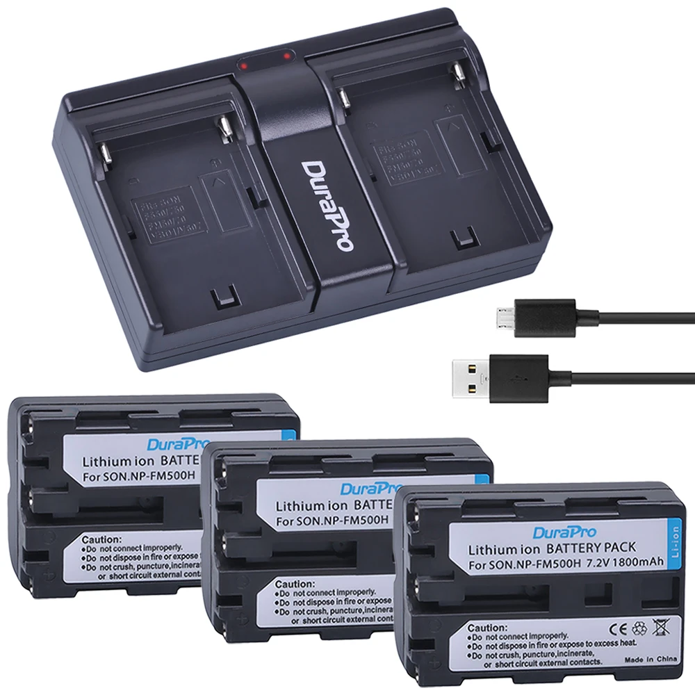 Аккумулятор Durapro 3 x для камеры Sony NP FM500H + двойное зарядное устройство USB A57 A65 A77 A99 A350