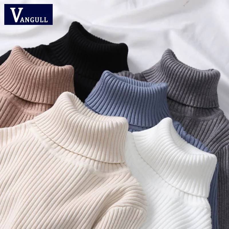 VANGULL WomenTricots TurtleneckKnitted Sweater Pullovers High Quality Solid Cashmere 2019 Autumn Winter Female | Женская одежда