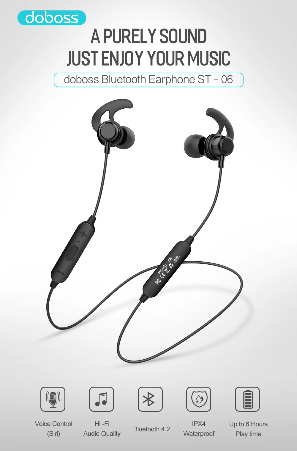 Doboss, Bluetooth наушники, беспроводные наушники, гарнитура, наушники с шейным ободком, Auriculare, магнит для бега, стерео звук с микрофоном