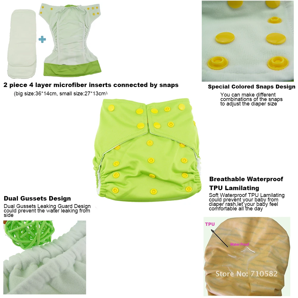 3PCS in 1 set Modern Design Colored Snaps Cloth Diaper Baby Washable Reusable Diapers Nappies Cover with 2PC 4 Layer Inserts | Мать и