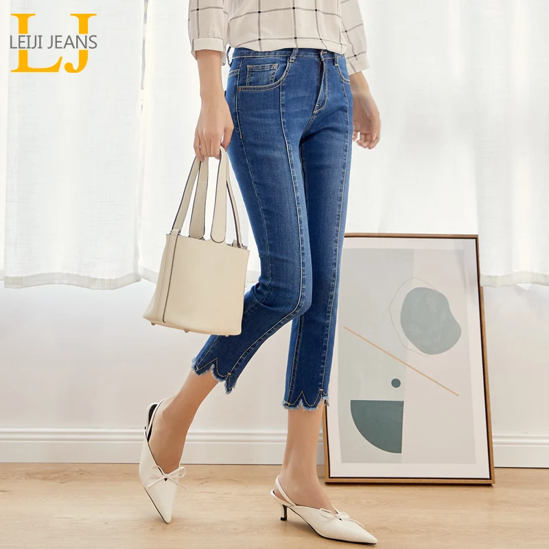 Женские джинсы LEIJIJEANS повседневные облегающие средней длины синего цвета с