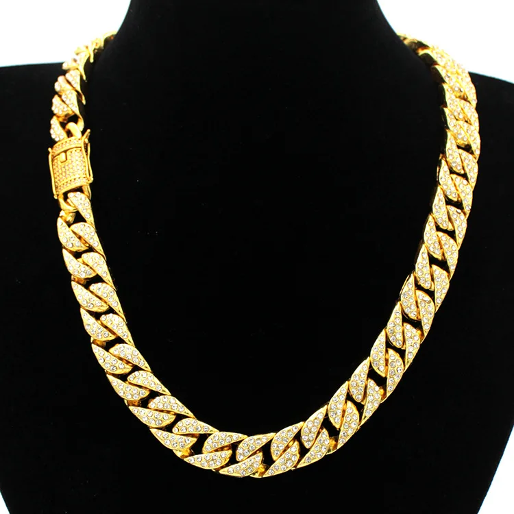 Goofan fashion cross-border 15mm Europe and men six hot mill chain leading Cuban buckle Necklace&ampBracelet | Украшения и