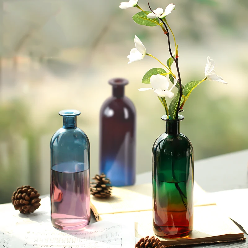 

Retro Multicolor Glass Vase Home Decoration Craft Ornament Creative Hydroponic Dried Flower Vase Small Fresh Style