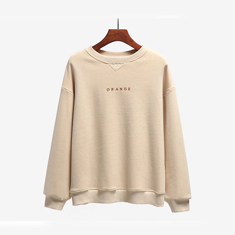 Ordifree Autumn Winter Women Hoodies and Sweatshirt Warm Fleece Letter Print Casual Sweatshirt Pullover - Цвет: Apricot