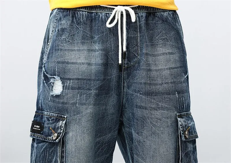 MORUANCEL Для мужчин Мешковатые рваные Короткие джинсы с несколькими карманами