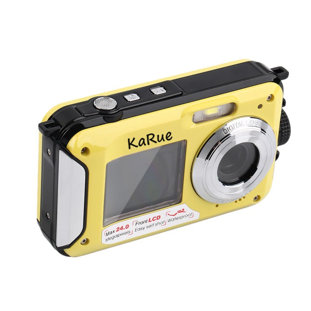 Водонепроницаемая цифровая камера KaRue 2 7 дюйма TFT 24 МП двойной экран 1080P 16 кратный