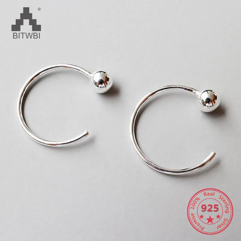 

S925 sterling silver fashion personality simple geometric round beads earrings