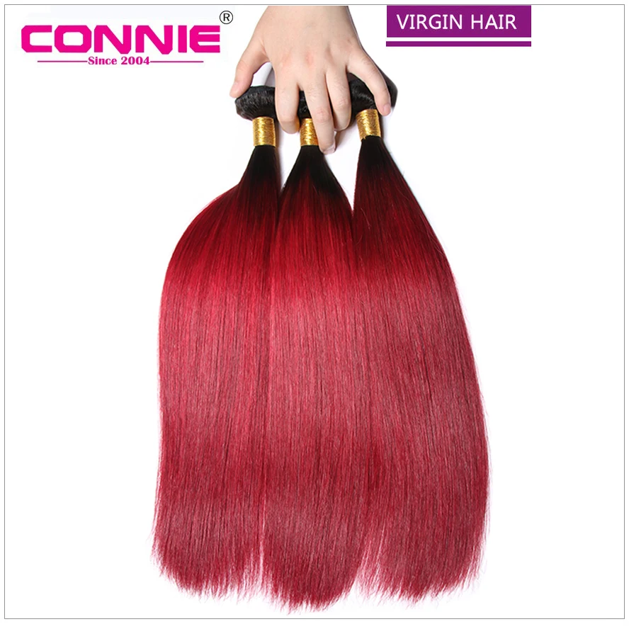 Красный Ombre Прямо Девы Волос Weave Two Tone Цвет Бразильский Выдвижения 1B/Красный