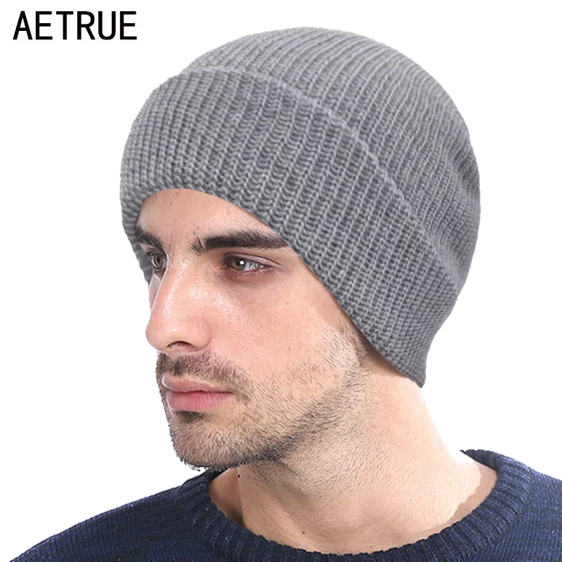 

AETRUE Winter Knitted Hat Men Skullies Beanies Winter Hats For Men Women Bonnet Fashion Caps Mask Warm Male Solid Beanie Hat