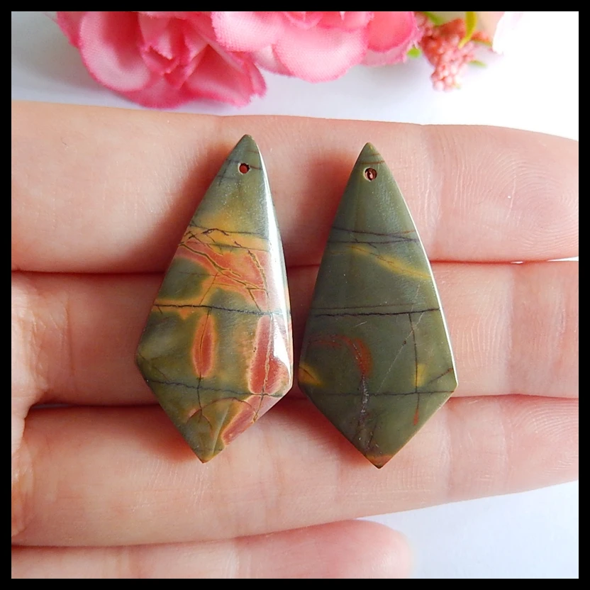Semi-precious stones Jewelry accessories birthday gift Multi-Color Picasso Jasper fashion woman Earring Bead 35x17x5mm 7.3g | Украшения и