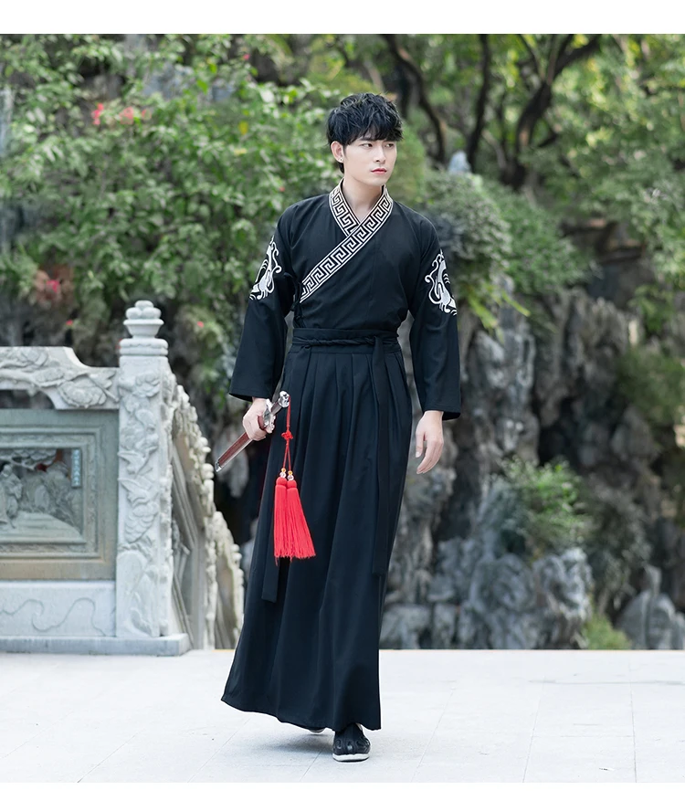 Hanfu мужской черный китайский костюм традиционный Древний Династия Цин мужской сценический наряд Национальный фольклор шоу одежда DNV11617