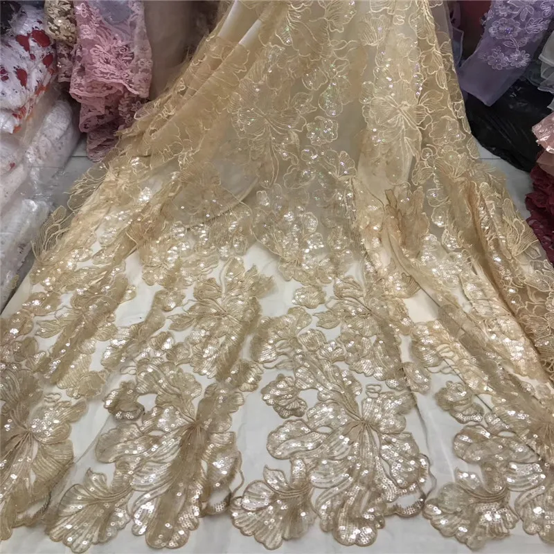 Gold Sequins Lace For Wedding Dress African High Quality Latest Laces with gold Sequin Fabric 2018 HJ1177-1 | Дом и сад