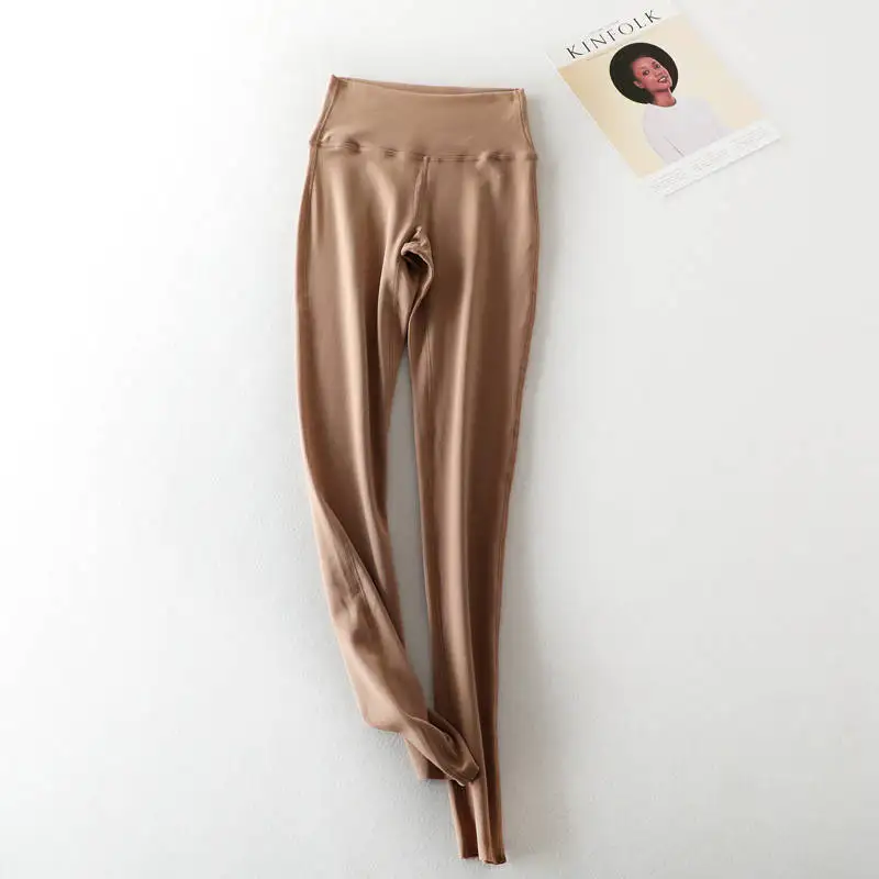 Khaki Женские Леггинсы теплые короткие бархатные зимние эластичные леггинсы плотные теплые тонкие теплые брюки - Цвет: Khaki