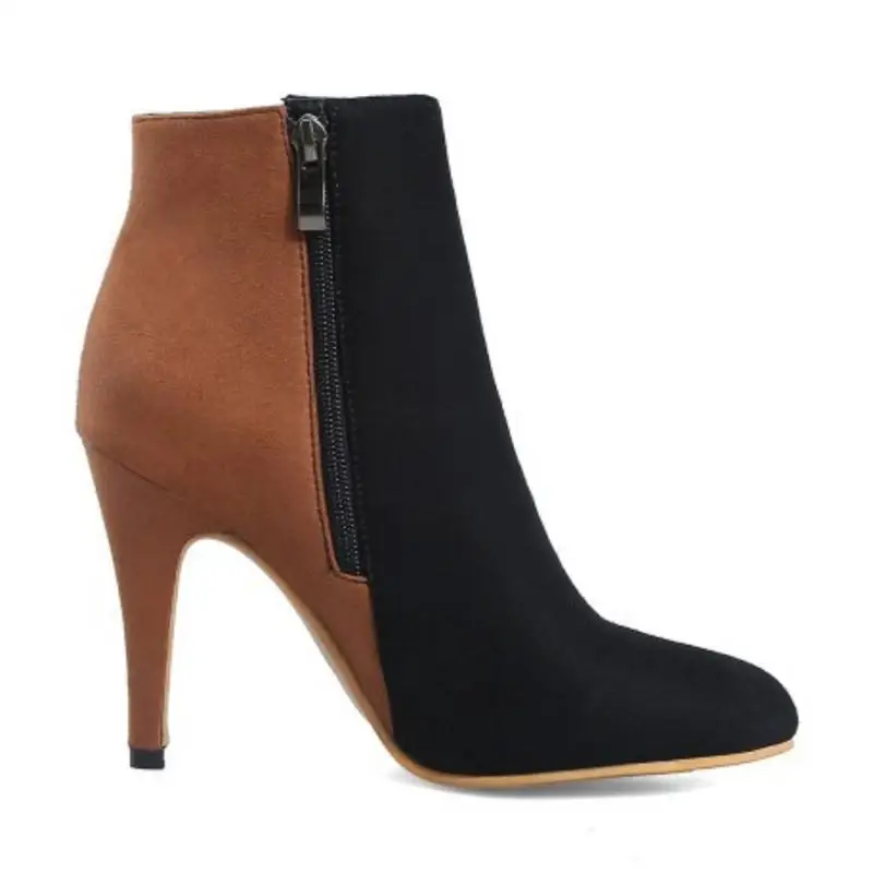 TAOFFEN Plus Size 28-52 Women Ankle Boots Suede Leather High Heels Winter Shoes Women's Mixed Color Sexy Party Zipper | Обувь