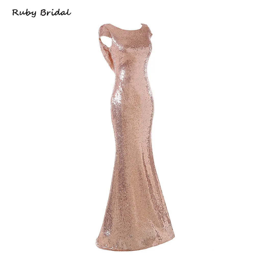 Ruby Bridal 2017 длинное платье цвета шампанского золотого с блестками Платья для
