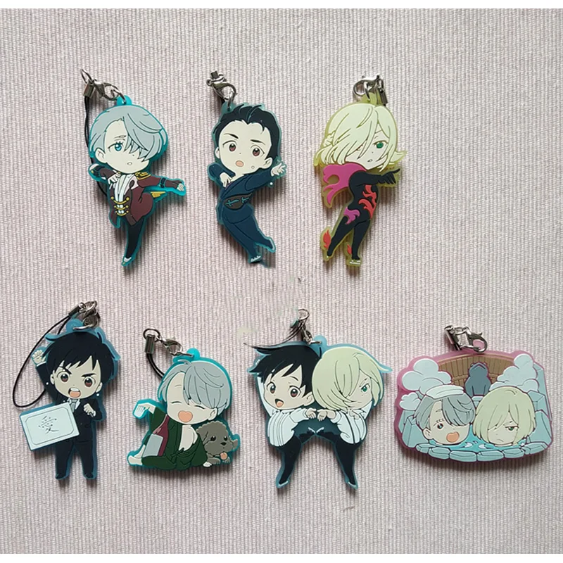 1 шт. аниме брелок Yuri On Ice Victor Nikiforov Katsuki JJ Otabek, забавный резиновый брелок для телефона
