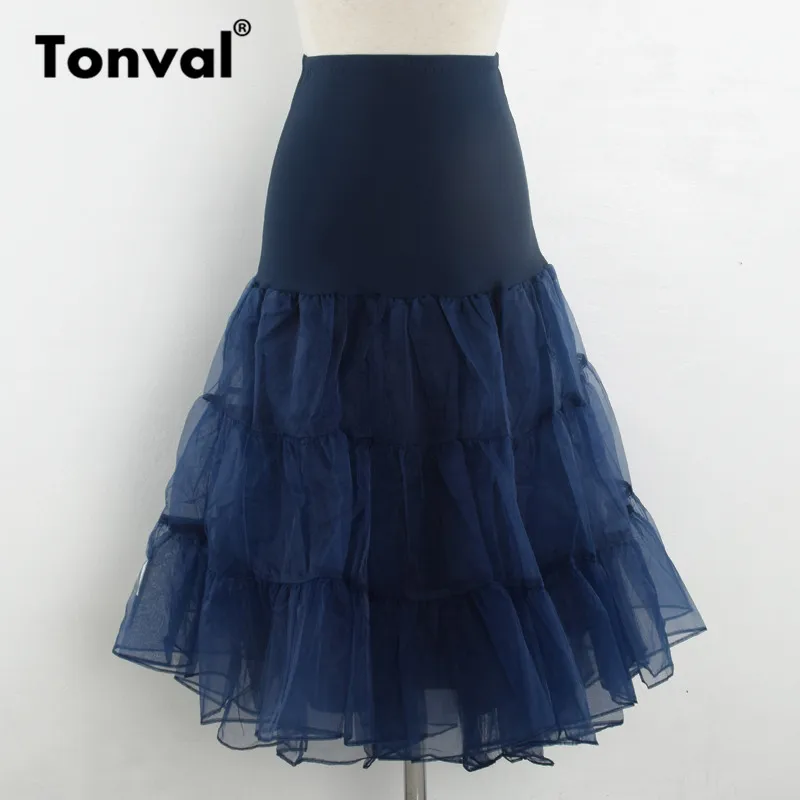 Tonval, ретро кринолиновая юбка-пачка, юбка-американка для 1950 S, винтажная рокабилли, женская вуаль, Нижняя юбка, юбки, свадебная, свадебная, Нижняя юбка - Цвет: Navy blue