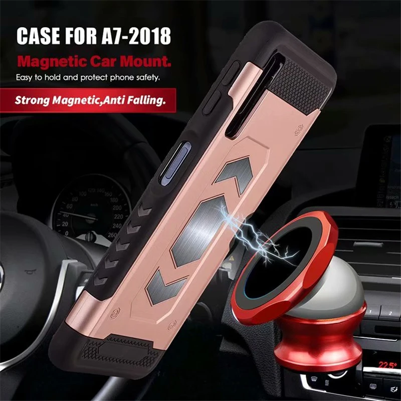 Heavy Duty Car Magnet Armor Case For Samsung Galaxy A7 2018 A750 Shockproof Cover Back Card Slots | Мобильные телефоны и