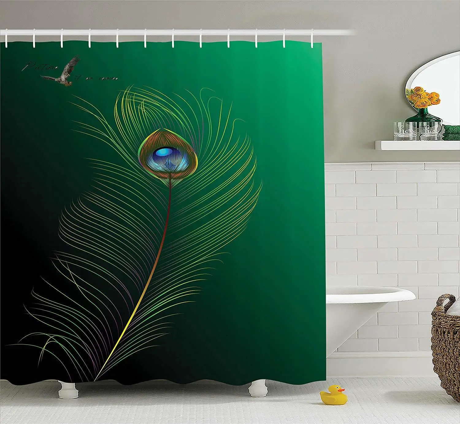 Павлин занавеска для душа перо иллюстрация в упрощенном художественном стиле