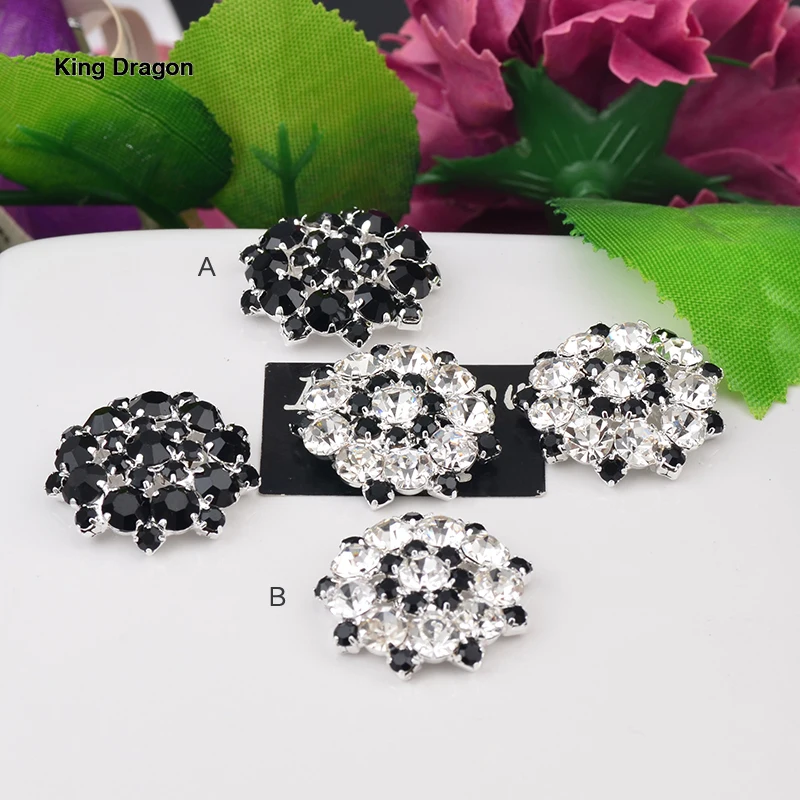 

King Dragon Handmade Metal Rhinestone Button Wedding Shoe Clothes Decoration Flat Back 22MM 5PCS/Lot Silver Color KD563