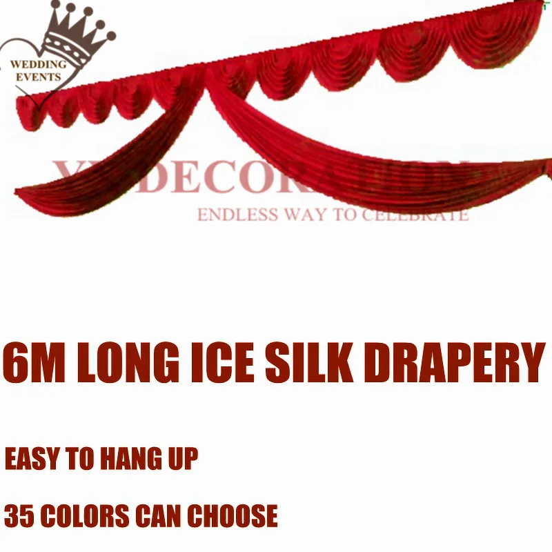 Дешевая цена 20 футов длинный ледяной шелк спереди Swag драпировка подзор для