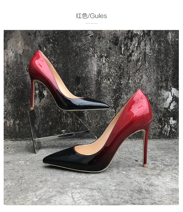 2021 free shipping Women black Gradient Patent Leather Poined Toe Stiletto high heel shoe pump HIGH-HEELED SHOE Wedding shoes | Обувь