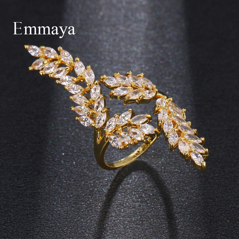 Emmaya, изысканное блестящее кольцо в форме листа, кубический циркон, регулируемое кольцо для женщин, золотой цвет, кристалл, Bague, подарок, ювелирные изделия, вечерние