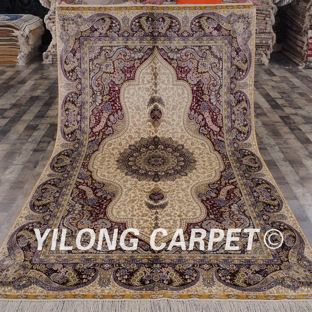 Классические персидские Коврики ручной работы Yilong 5 'x 8' бежевый медальон