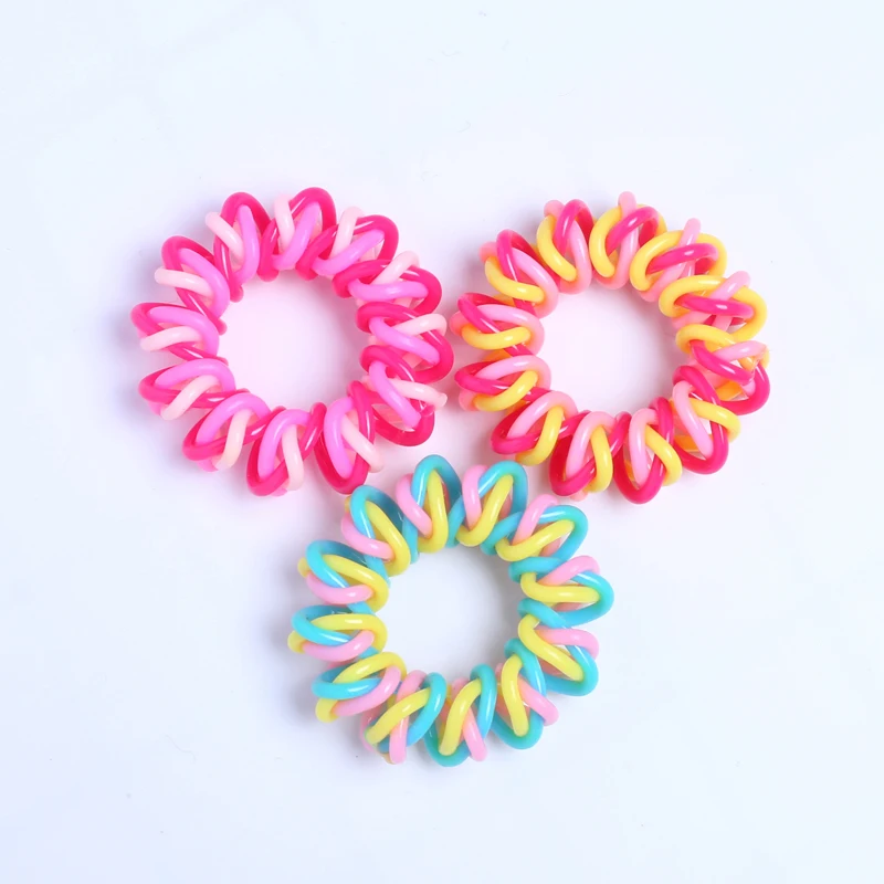 10 шт., для девочек, для волос, трикотажные резинки для волос, плетеные волосы, кольцо, цветной пластик, телефон, катушка, детский головной убор, креативная Женская резинка