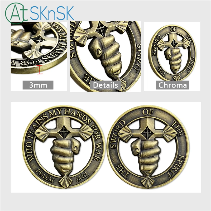 

50/100/pcs Special Forces Challenge Coin Psalm 144:1 Sword of the Spirit Who Trains My Hand for War Military Coins Collectibles