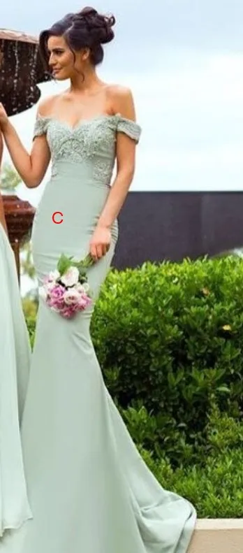 Style C Смешанный стиль мятный зеленые платья для подружки невесты элегантный с открытыми плечами шалфей длинные Свадебная вечеринка платье для женщин ГОСТ - Цвет: Style C