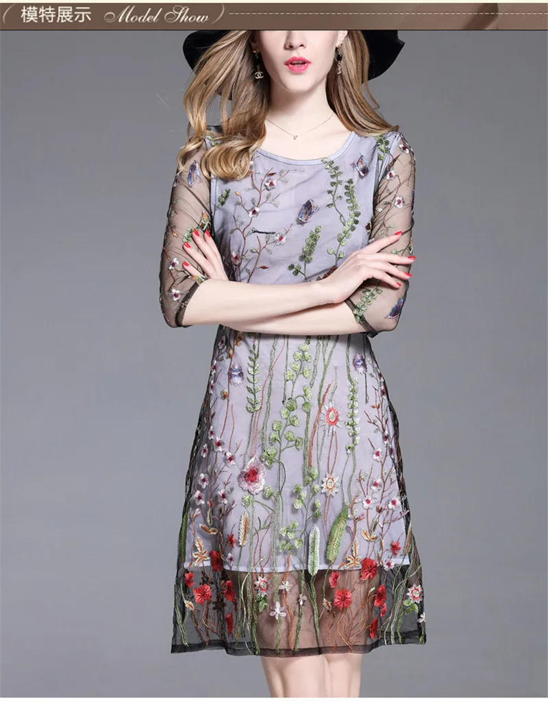 Vestidos dress 2017 весной и летом новый изысканный вышитые высокое качество сетки мода