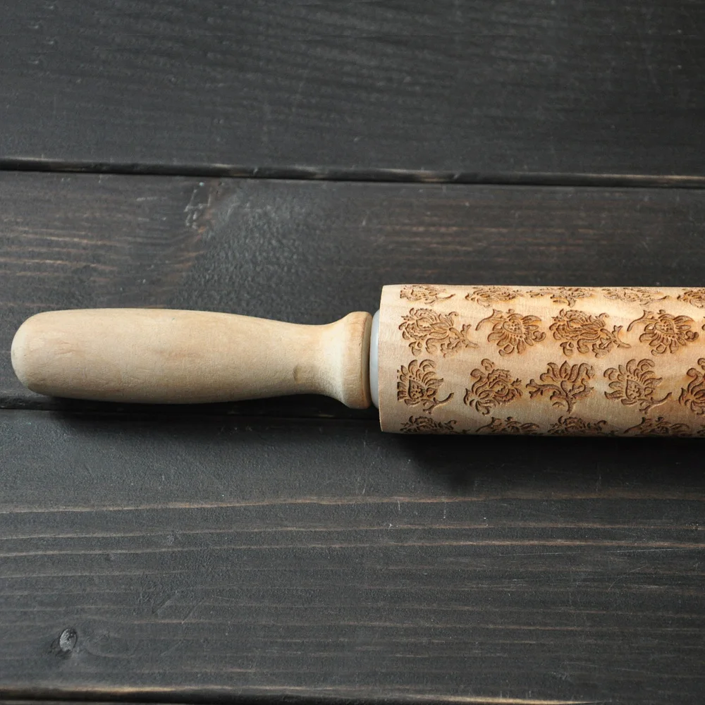 

Wooden Rolling Pin, FLOWERS pattern Embossing Rolling Pin, Rolling pin with Flowers for embossed cookies, Housewarming gift