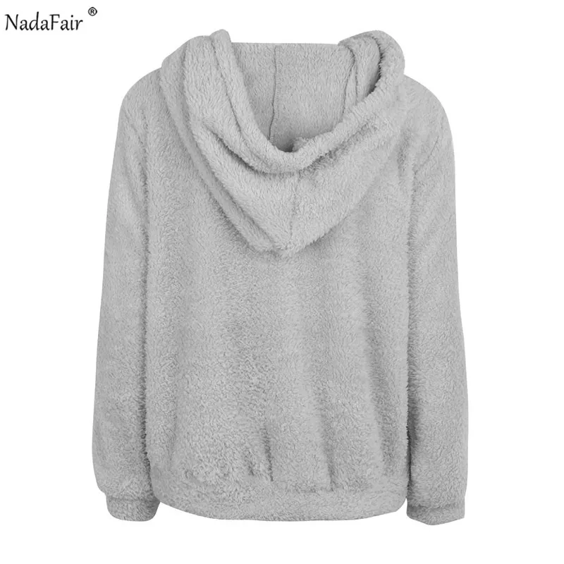 Nadafair толстовки с капюшоном из искусственной овчины женские повседневные флисовые меховые толстовки на молнии женские осенние зимние пуловеры с длинным рукавом Топы