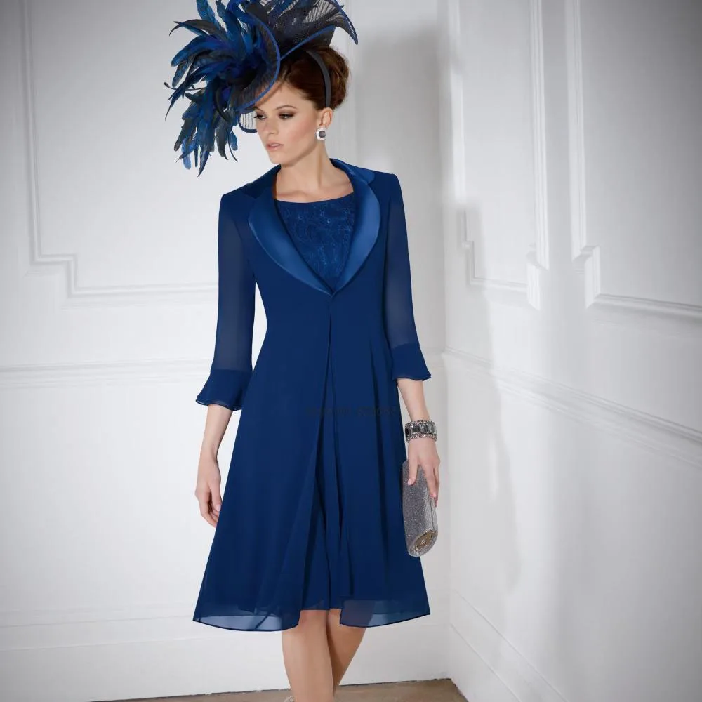 О образным вырезом без рукавов длиной до колена Кружева Шифон мыса мать Невесты