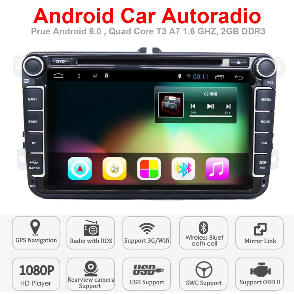 2 Din Автомобильный Радио плеер с GPS Bluetooth для VW Polo Golf Jetta Passat Touran Sharan DVD Android авто