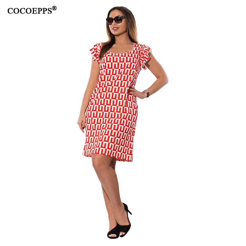 COCOEPPS Новый Геометрические печати женское платье 2019 Лето Размеры оборками Femme