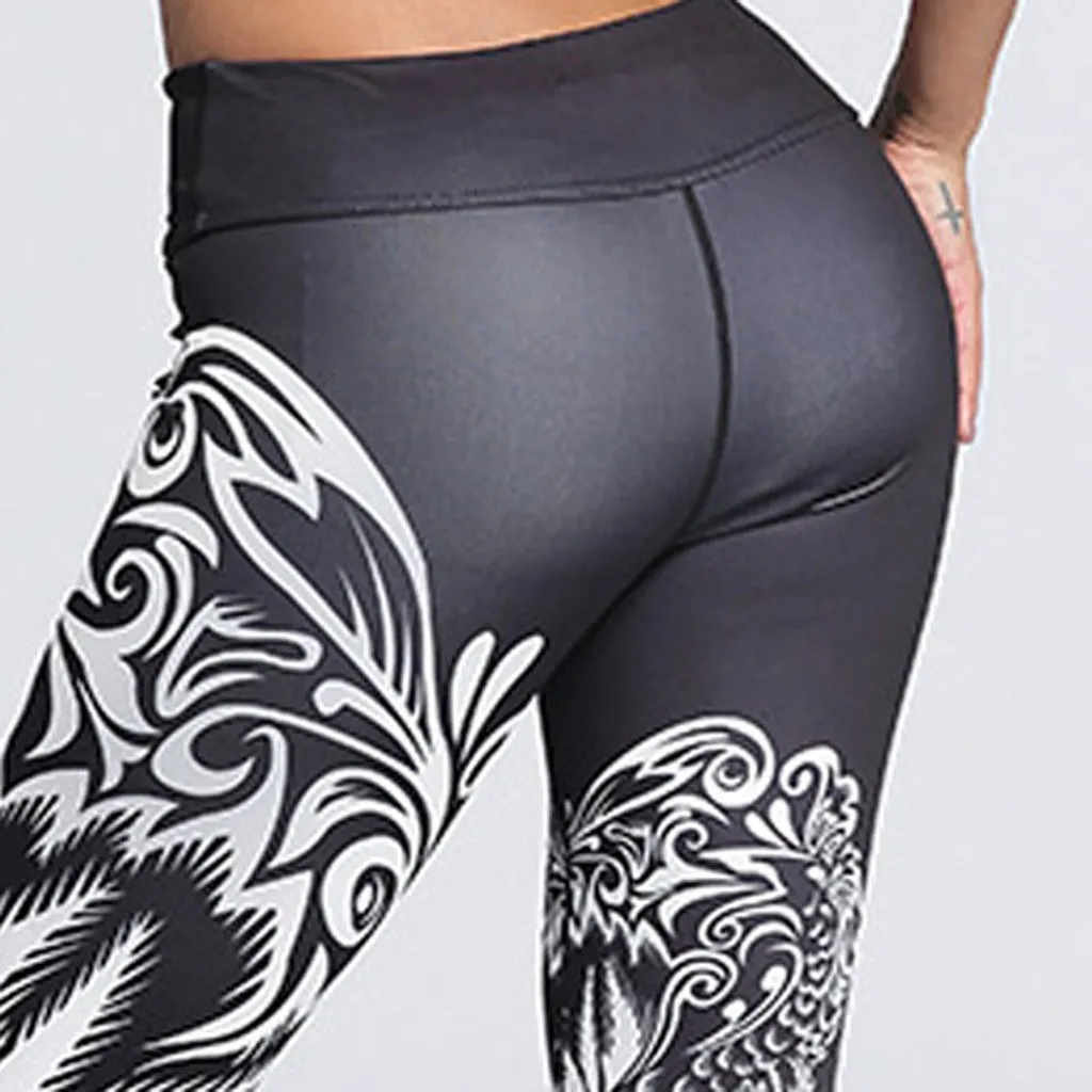 

Women's printing Fitness Running Yo.ga Nine-minute Pants Workout Slim Fitness Leggings Breathable High Waist Elastic Pants 6.21