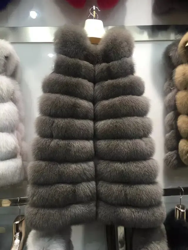 90 см жилеты из натурального Лисьего меха для женщин меховая куртка натуральной