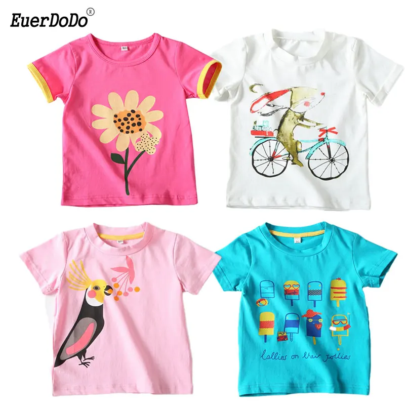 

2018 Summer Girls T-shirt Boys Short Sleeve T Shirts Cartoon Print Shirts Children Striped Tee Cotton Tops For Kids Clothing