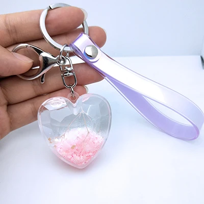 Pink В форме сердца, вечный цветок, блестки, зыбучие пески, движение, жидкий блеск, акриловый брелок для пар, для женщин и мужчин, брелок, подарок, ювелирное изделие - Цвет: Pink