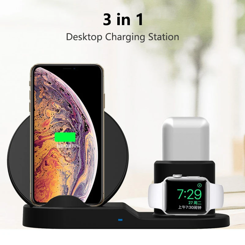 3 в 1 Беспроводное зарядное устройство для iPhone samsung 10 W Qi быстрозарядная станция беспроводная док-станция для зарядного устройства для Apple Watch 1 2 3 4 AirPods