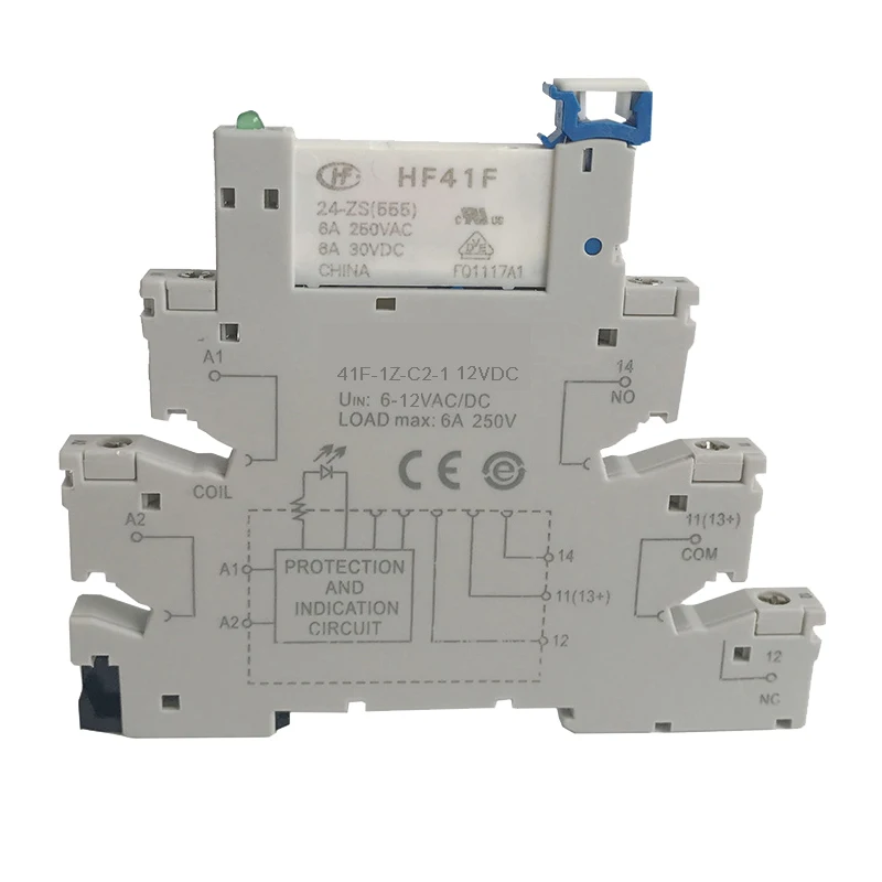 Тонкое реле на винтовой розетке со светодиодной и защитной схемой 12VDC/AC HF41F 012