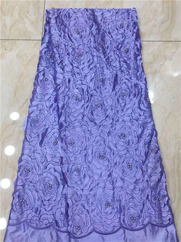 Нигерийская кружевная ткань 2019 Высококачественная серая с объемными цветами