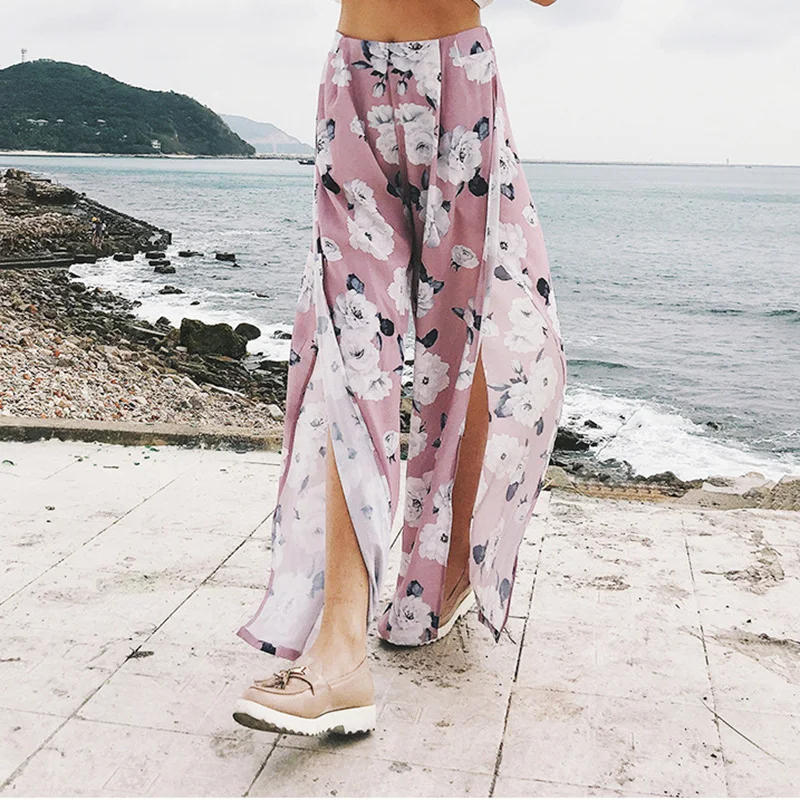 XX роковой Для женщин летние Цветочный принт брюки 2018 Boho Beach широкую ногу