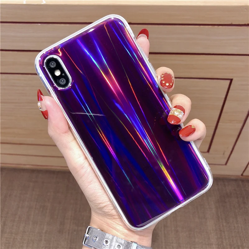 Роскошный Сияющий Блеск лазерный Blu Ray чехол для телефона iphone 6 S 7 8 Plus 5 5S X XR XS MAX