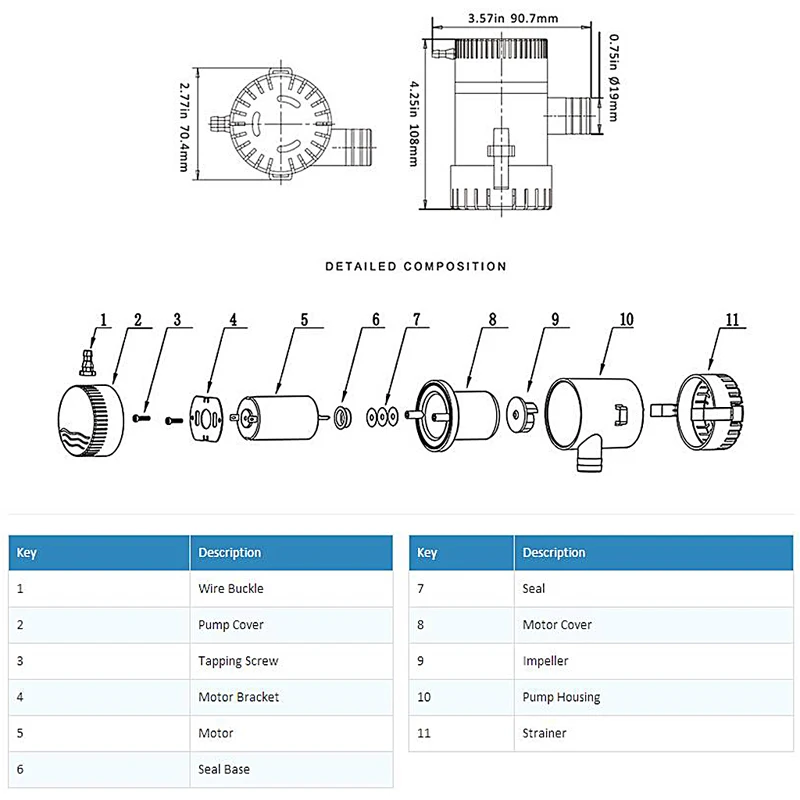 500GPH 12В неавтоматический Морской Электрический погружной Трюмный насос t15|bilge