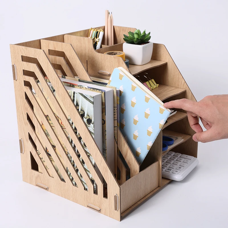 DIY деревянный лоток для документов Настольный многофункциональный ящик для хранения ручка карандаш файл держатель офисный стол органайзер школьные принадлежности ADM95303